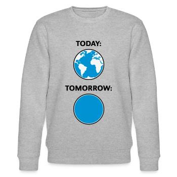 Today – Tomorrow / Globe (Climate Change / 3C) - Stanley/Stella CHANGER Unisex Organic Sweatshirt - heather grey - Front - Nik (191cm) & Marisol (170cm)