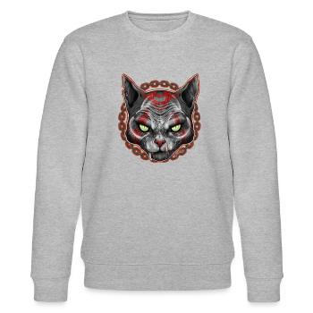 CHARIVARI Alley Katze V1 - Totenkopf - Stanley/Stella Unisex Bio-Sweatshirt CHANGER  - Grau meliert - Vorne - Nik (191cm) & Marisol (170cm)