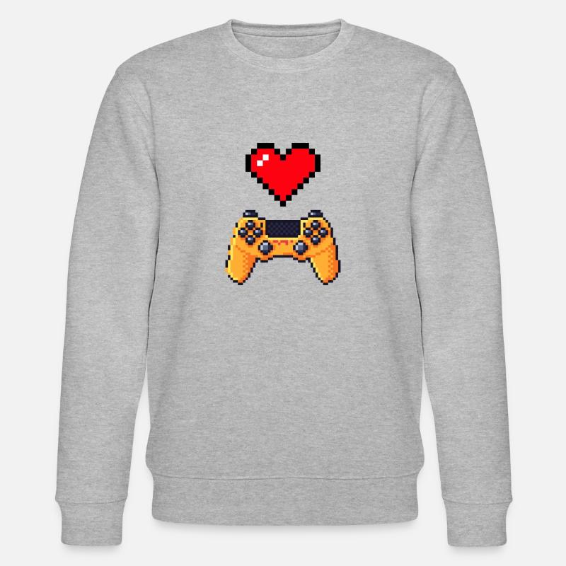 Retro-Gaming-Herzcontroller - Stanley/Stella Unisex Bio-Sweatshirt CHANGER  - Grau meliert