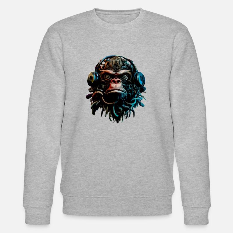 Affe mit Kopfhörern - Stanley/Stella Unisex Bio-Sweatshirt CHANGER  - Grau meliert