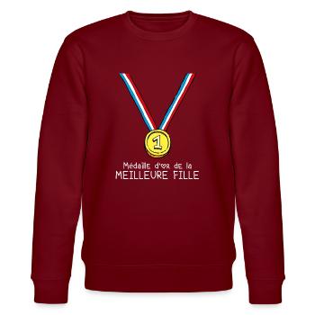 T-shirt Médaille d'or de la meilleure fille - Sweat bio CHANGER Stanley/Stella Unisexe - bordeaux - Devant - Nik (191cm) & Marisol (170cm)