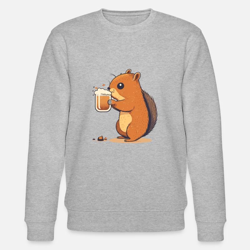 Süßes Eichhörnchen mit Bier - Stanley/Stella Unisex Bio-Sweatshirt CHANGER - Grau meliert