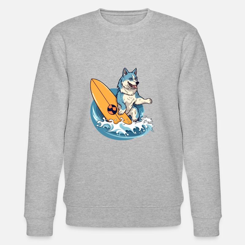 Momo, der Surferwolf - Stanley/Stella Unisex Bio-Sweatshirt CHANGER  - Grau meliert