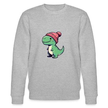 Grüner T-Rex Dino Dinosaurier mit Beanie Mütze - Stanley/Stella Unisex Bio-Sweatshirt CHANGER  - Grau meliert - Vorne - Nik (191cm) & Marisol (170cm)