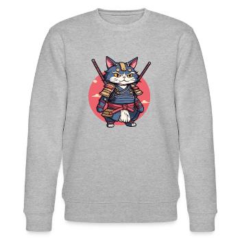 Samurai-Katze #2 - Stanley/Stella Unisex Bio-Sweatshirt CHANGER  - Grau meliert - Vorne - Nik (191cm) & Marisol (170cm)