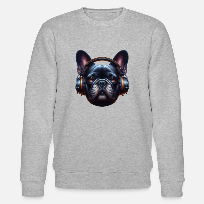 Bouledogue français avec écouteurs - Sweat bio CHANGER Stanley/Stella Unisexe - gris chiné
