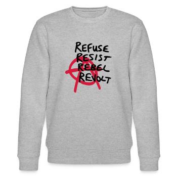 Anarchy Shirt - Refuse, Resist, Rebel, Revolt! - Stanley/Stella Unisex Bio-Sweatshirt CHANGER  - Grau meliert - Vorne - Nik (191cm) & Marisol (170cm)