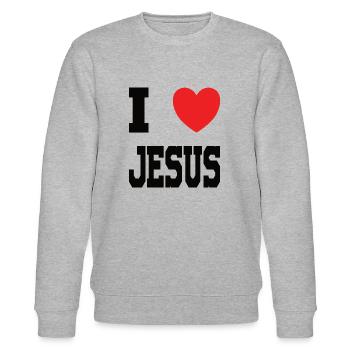 I Love Jesus Herz - Stanley/Stella Unisex Bio-Sweatshirt CHANGER  - Grau meliert - Vorne - Nik (191cm) & Marisol (170cm)