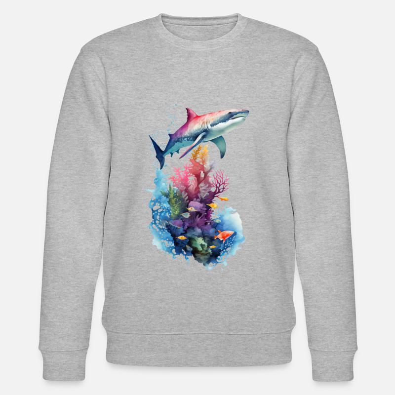 Shark Ocean Landscape - Stanley/Stella CHANGER Unisex Organic Sweatshirt - heather grey