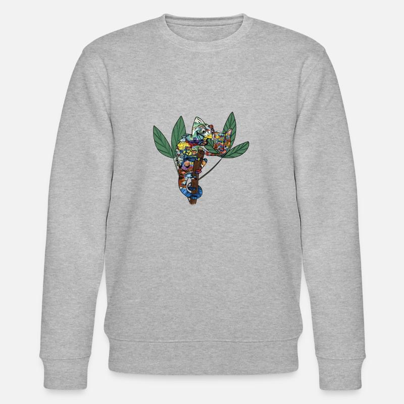Cooles Chamäleon mit Comic - Stanley/Stella Unisex Bio-Sweatshirt CHANGER  - Grau meliert