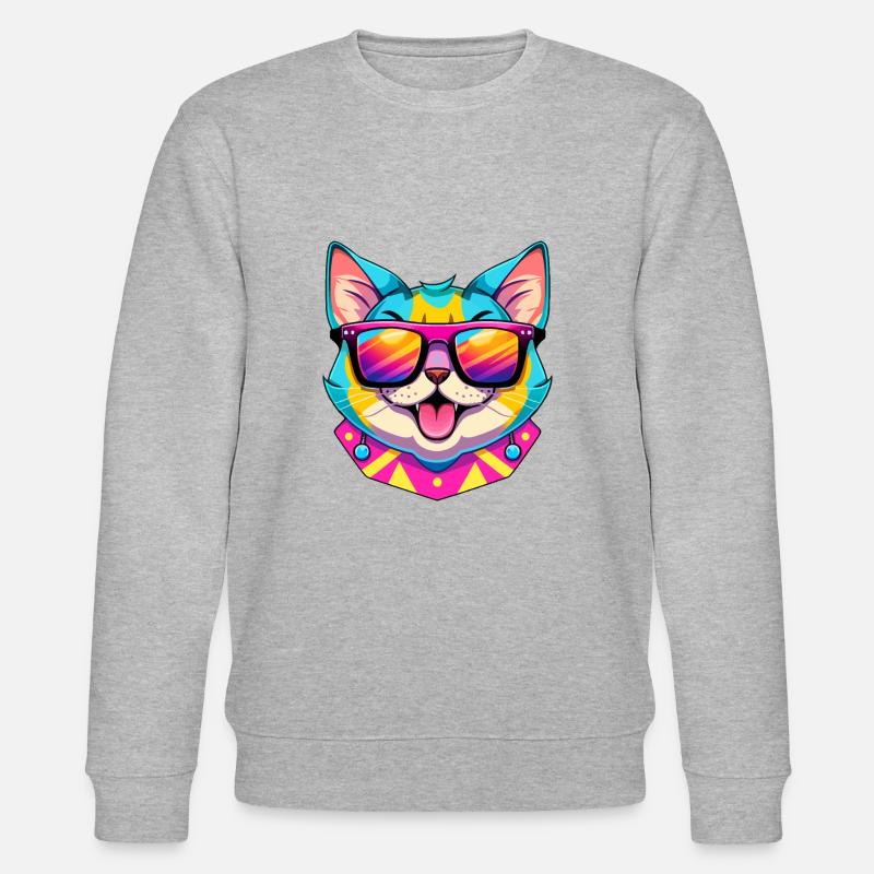 Coole Katze mit Sonnenbrille - Stanley/Stella Unisex Bio-Sweatshirt CHANGER  - Grau meliert
