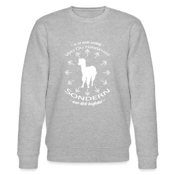 Wandern Spruch Wanderung Alpaka Team - Stanley/Stella Unisex Bio-Sweatshirt CHANGER  - Grau meliert - Vorne - Nik (191cm) & Marisol (170cm)