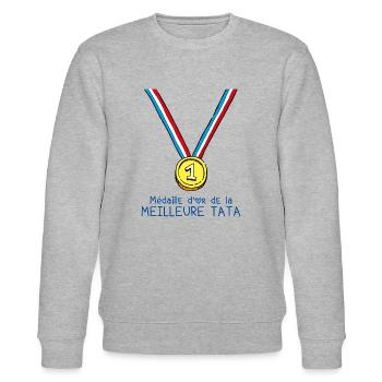 T-shirt Médaille d'or de la meilleure tata - Sweat bio CHANGER Stanley/Stella Unisexe - gris chiné - Devant - Nik (191cm) & Marisol (170cm)