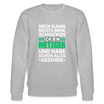 Nicht schockbarer Metzger - Stanley/Stella Unisex Bio-Sweatshirt CHANGER  - Grau meliert - Vorne - Nik (191cm) & Marisol (170cm)