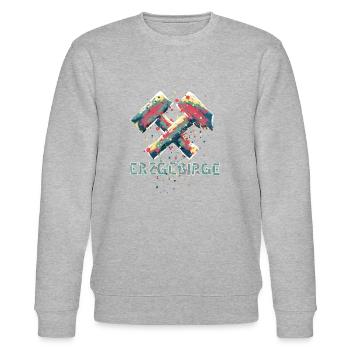 Logo monts Métallifères avec marteau et battement, Tatouage - Sweat bio CHANGER Stanley/Stella Unisexe - gris chiné - Devant - Nik (191cm) & Marisol (170cm)