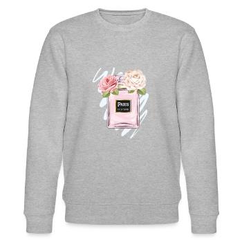 Flacon de parfum avec des roses aquarelles - Sweat bio CHANGER Stanley/Stella Unisexe - gris chiné - Devant - Nik (191cm) & Marisol (170cm)