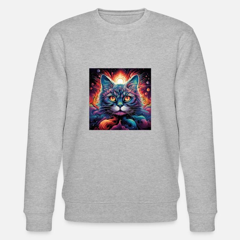 Trippy LSD Katze - Stanley/Stella Unisex Bio-Sweatshirt CHANGER  - Grau meliert