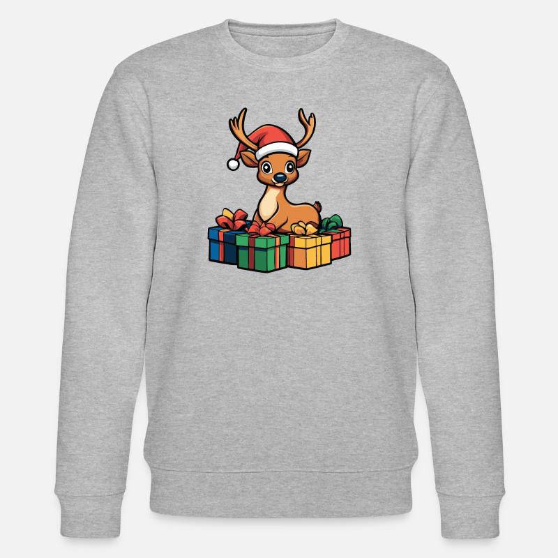 Hirsch Weihnachten Comic Geschenke - Stanley/Stella Unisex Bio-Sweatshirt CHANGER  - Grau meliert