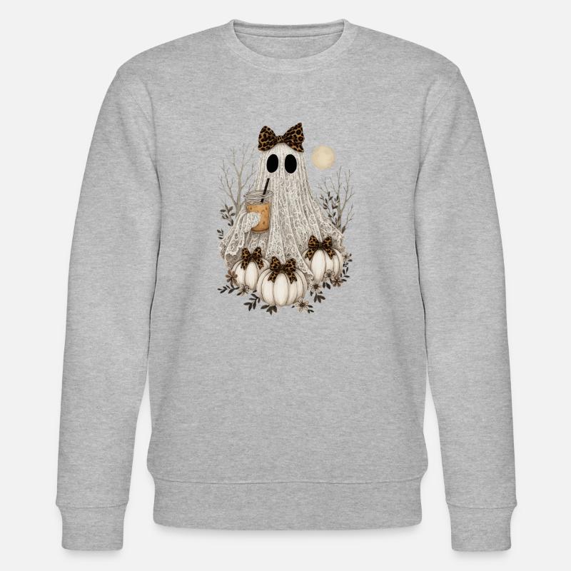 Süßer Spitzengeist, Halloween-Geist, Kürbis, Kaffee - Stanley/Stella Unisex Bio-Sweatshirt CHANGER  - Grau meliert