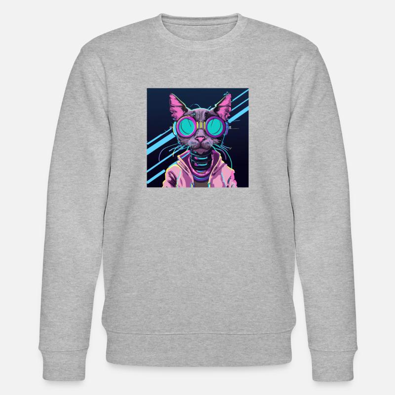 Coole Katze mit Brille - Stanley/Stella Unisex Bio-Sweatshirt CHANGER - Grau meliert