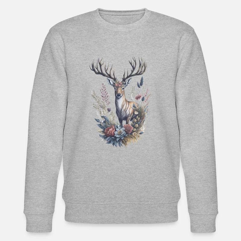 Ruhiges Blumenhirsch-Aquarellgemälde - Stanley/Stella Unisex Bio-Sweatshirt CHANGER  - Grau meliert