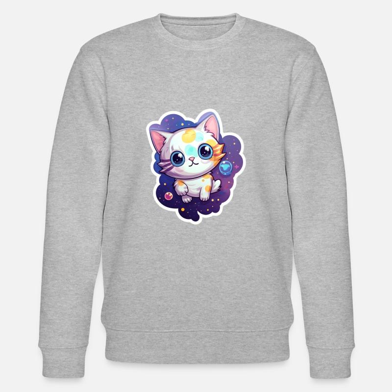 Mignon chat de dessin animé flottant dans l’espace - Sweat bio CHANGER Stanley/Stella Unisexe - gris chiné
