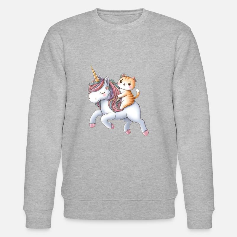 Petite licorne avec un chat comme cavalier - Sweat bio CHANGER Stanley/Stella Unisexe - gris chiné