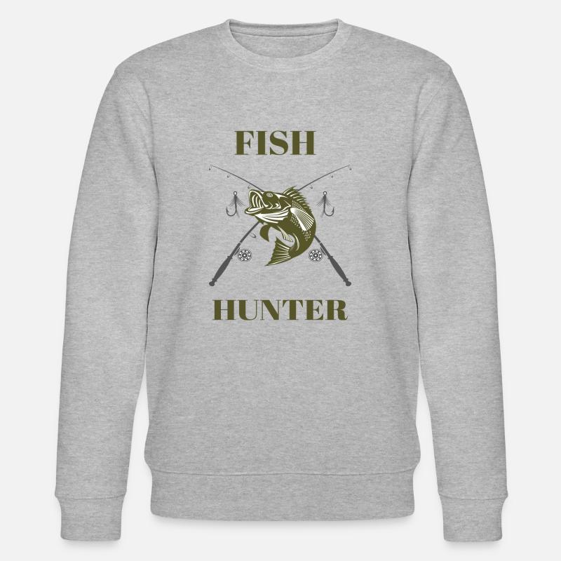 Fish Hunter Tshirt Angler Gift - Stanley/Stella CHANGER Unisex Organic Sweatshirt - heather grey