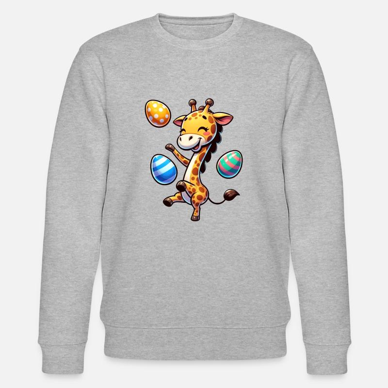 Easter Giraffe, Juggling Easter Eggs - Stanley/Stella CHANGER Unisex Organic Sweatshirt - heather grey