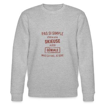 Skieuse GÉNIALE rouge brunâtre foncé - Sweat bio CHANGER Stanley/Stella Unisexe - gris chiné - Devant - Nik (191cm) & Marisol (170cm)