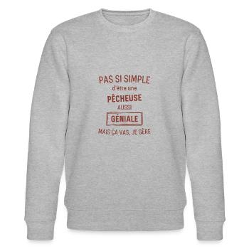 Pêcheuse GÉNIALE rouge brunâtre foncé - Sweat bio CHANGER Stanley/Stella Unisexe - gris chiné - Devant - Nik (191cm) & Marisol (170cm)