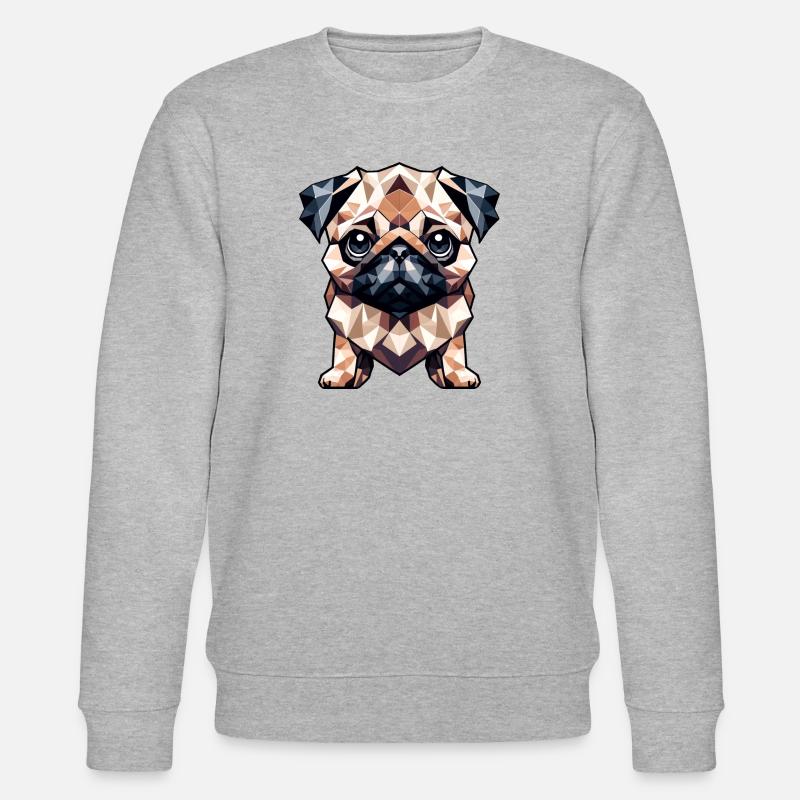 Mops in Polygon-Kunst Geometrisches Design - Stanley/Stella Unisex Bio-Sweatshirt CHANGER  - Grau meliert