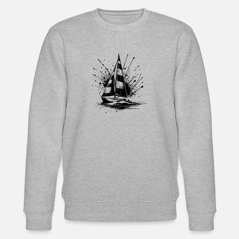 Segelboot mit Wellengang Splash Optik - Stanley/Stella Unisex Bio-Sweatshirt CHANGER  - Grau meliert