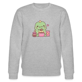 Cute Dinosaur Snacking On Cookies - Stanley/Stella CHANGER Unisex Organic Sweatshirt - heather grey - Front - Nik (191cm) & Marisol (170cm)
