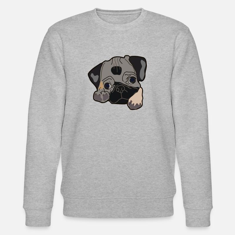 Pug head gift idea - Stanley/Stella CHANGER Unisex Organic Sweatshirt - heather grey