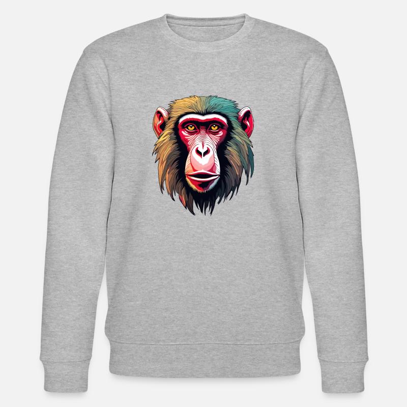 Singe / Animal / Zoo / Babian / Sauvage / Bande dessinée - Sweat bio CHANGER Stanley/Stella Unisexe - gris chiné