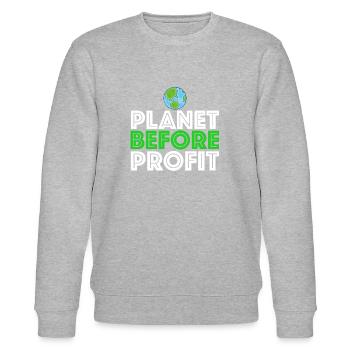 Planet vor Profit | Erde, Klimawandel, Klimaschutz - Stanley/Stella Unisex Bio-Sweatshirt CHANGER  - Grau meliert - Vorne - Nik (191cm) & Marisol (170cm)