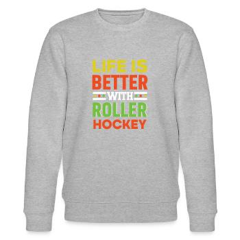 Roller Hockey Club Rollhockey Puck Spieler - Stanley/Stella Unisex Bio-Sweatshirt CHANGER  - Grau meliert - Vorne - Nik (191cm) & Marisol (170cm)
