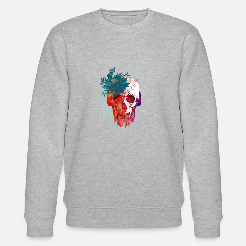 Crâne avec des fleurs - Sweat bio CHANGER Stanley/Stella Unisexe - gris chiné