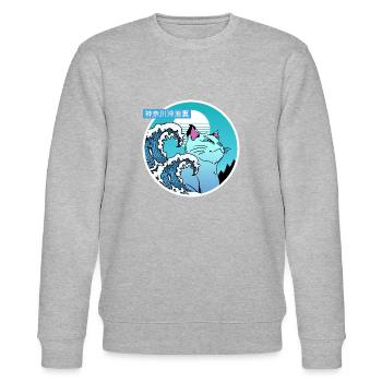 Katze und große Welle - Stanley/Stella Unisex Bio-Sweatshirt CHANGER  - Grau meliert - Vorne - Nik (191cm) & Marisol (170cm)