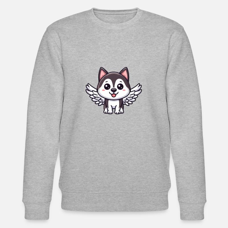 Engel-Husky, Flügel-Comic, Himmel-Hund - Stanley/Stella Unisex Bio-Sweatshirt CHANGER  - Grau meliert