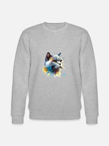 Aquarelle Chat - Sweat bio CHANGER Stanley/Stella Unisexe - gris chiné