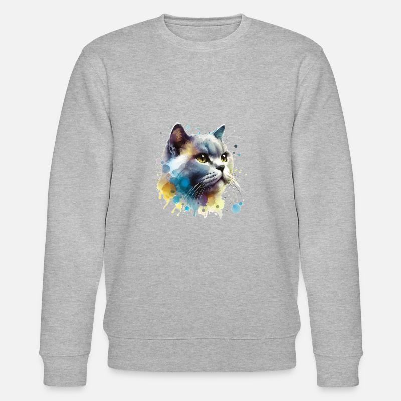 Aquarelle Chat - Sweat bio CHANGER Stanley/Stella Unisexe - gris chiné