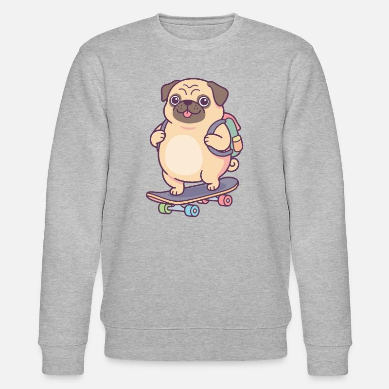 Pug Skateboard Rucksack - Stanley/Stella Unisex Bio-Sweatshirt CHANGER  - Grau meliert