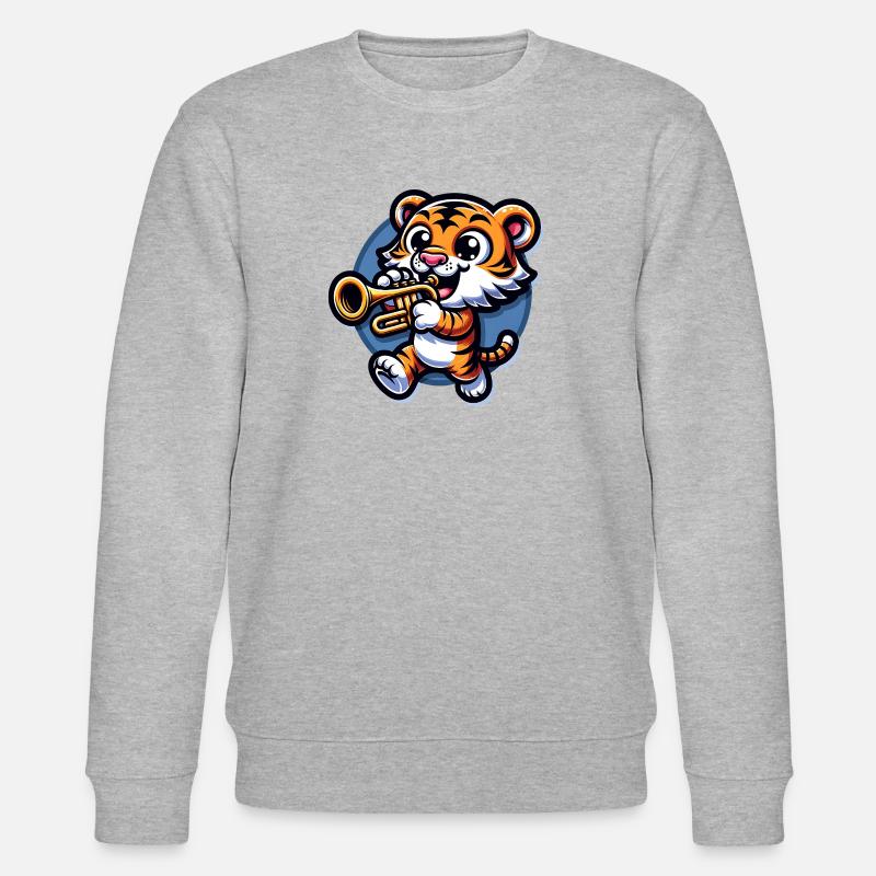 Tigre mignon avec trompette - Sweat bio CHANGER Stanley/Stella Unisexe - gris chiné