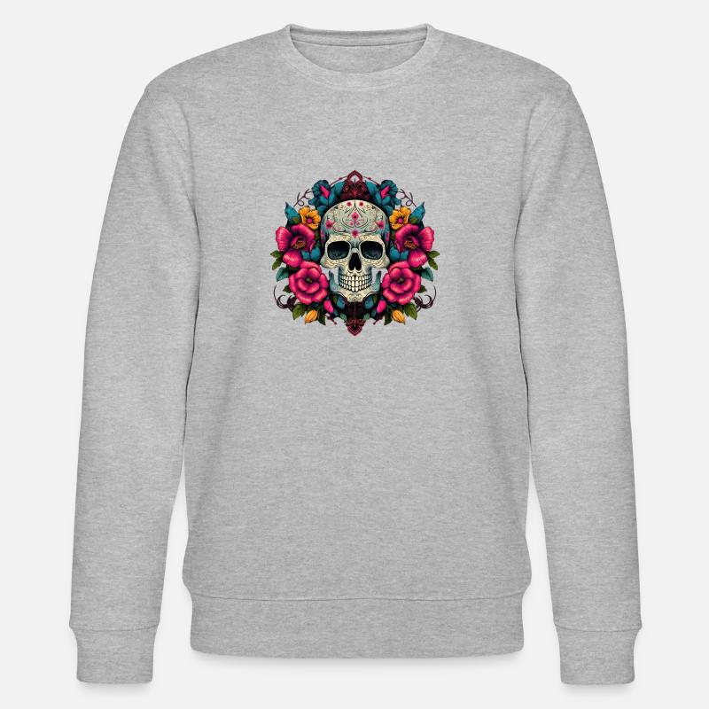 Fleurs de crâne vibrantes - Sweat bio CHANGER Stanley/Stella Unisexe - gris chiné