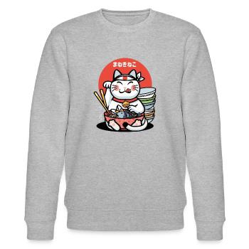 Maneki-Neko-Glücks-Ramen - Stanley/Stella Unisex Bio-Sweatshirt CHANGER  - Grau meliert - Vorne - Nik (191cm) & Marisol (170cm)