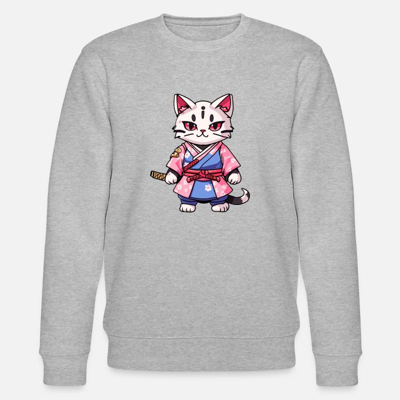 Samurai Katze & Kirschblüten #14 - Stanley/Stella Unisex Bio-Sweatshirt CHANGER  - Grau meliert