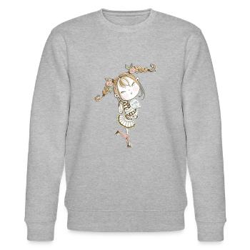 The Girl and Her Cat: Happy Reunion - Stanley/Stella CHANGER Unisex Organic Sweatshirt - heather grey - Front - Nik (191cm) & Marisol (170cm)