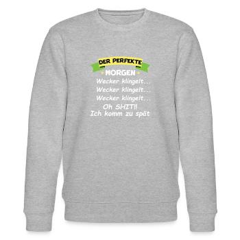 Der Perfekte Morgen , Oh Shit ich komm zu spät - Stanley/Stella Unisex Bio-Sweatshirt CHANGER  - Grau meliert - Vorne - Nik (191cm) & Marisol (170cm)
